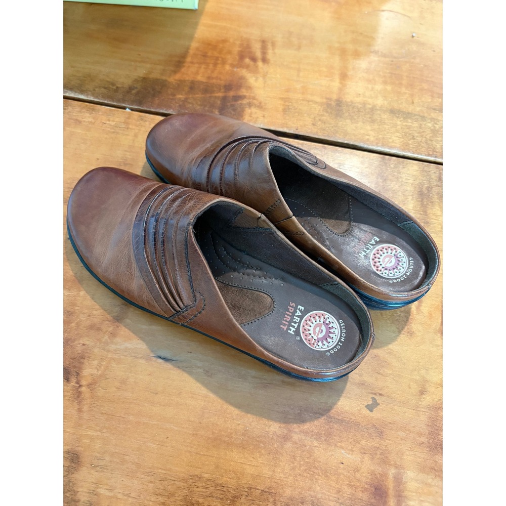 Earth Spirit Eliot Womens 8 Mules Brown Leather Pleated‎ Slip On Clogs Comfort